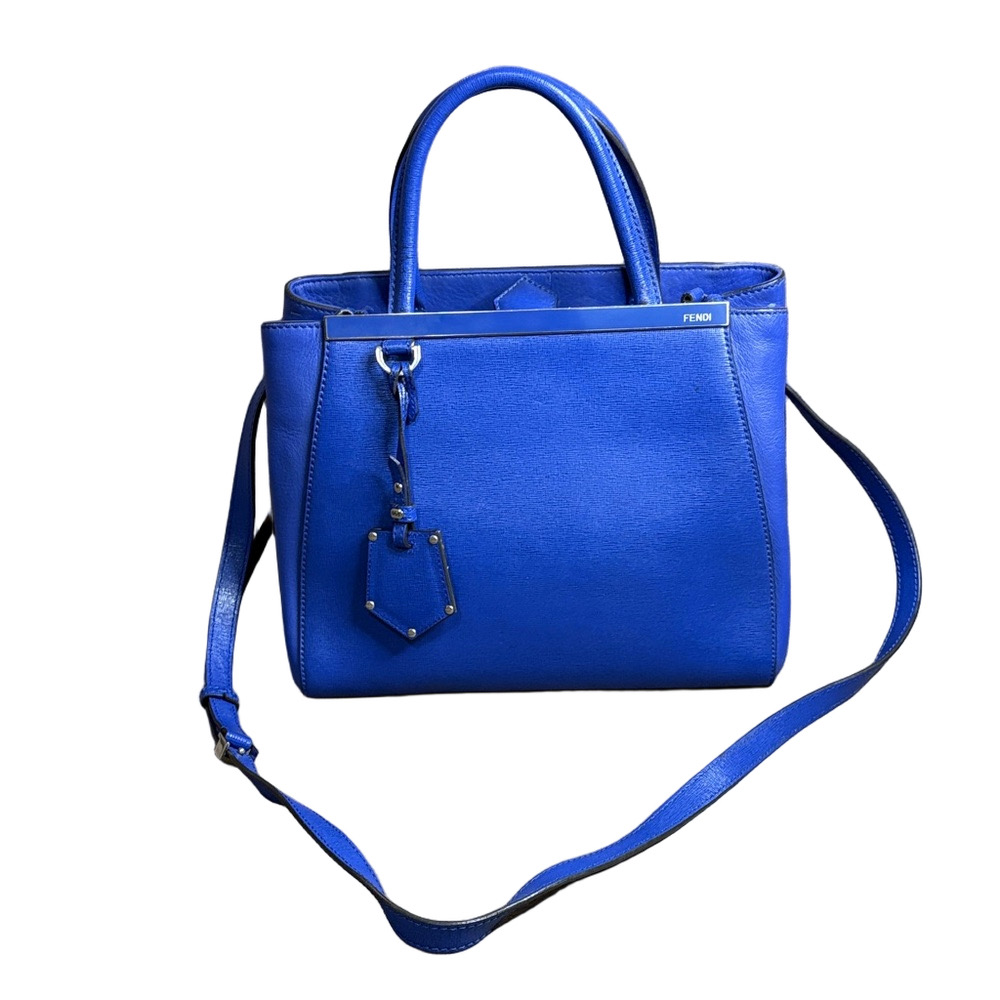 Fendi 2Jours Small Blue Leather Crossbody Satchel Bag Authentic